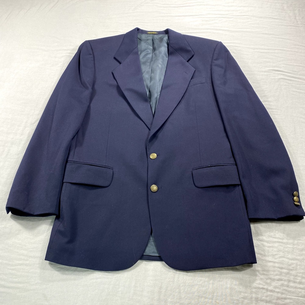 Oscar De La Renta Blazer Mens 40L‎ Blue Wool Two Button Front Sport CoatJacket